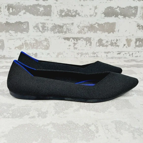 NEW Rothy's The Flat Black Knit Pointy Toe Slip On Loafers E195